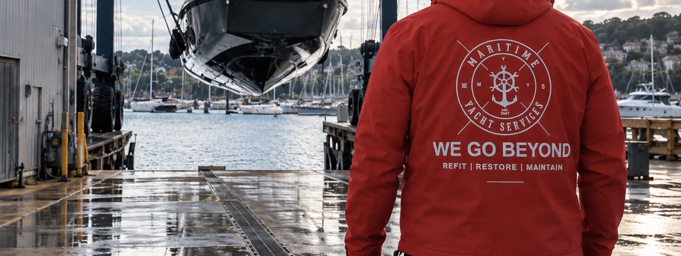MYS team member overlooking a boatyard lift