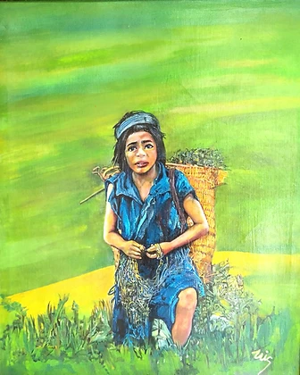 Niño con canasta, acrílico, 2024
