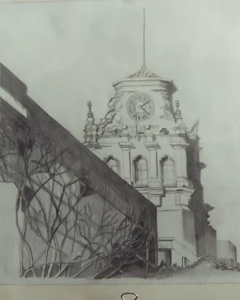 Torre del reloj, lápiz, 2024