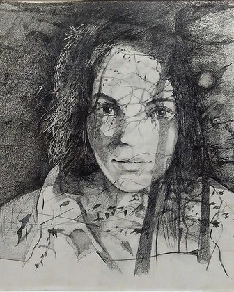 Retrato con enredaderas, lápiz, 2025