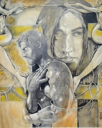 Doble retrato surrealista, mixta, 2025
