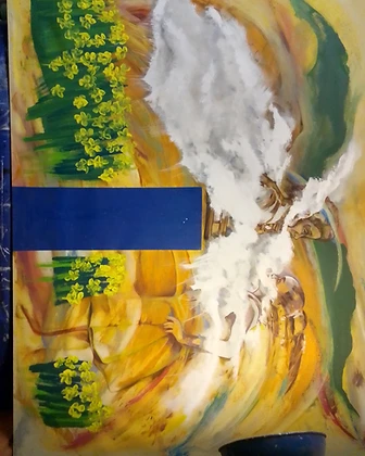Paisaje surreal dorado, acrílico, 2025