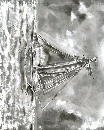 Velero en tormenta, lápiz, 2025
