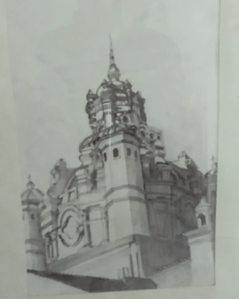 Torre gótica, lápiz, 2024