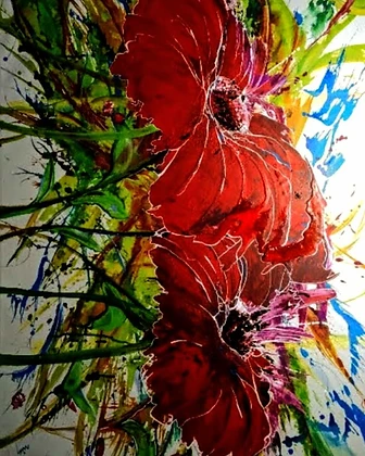 Flores rojas, acrílico, 2025