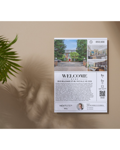 An open-house flyer that brings property information and an agent’s presence together.