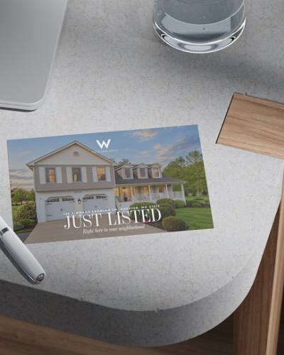 A team-branded just-listed postcard from the 2026 marketing mockups.