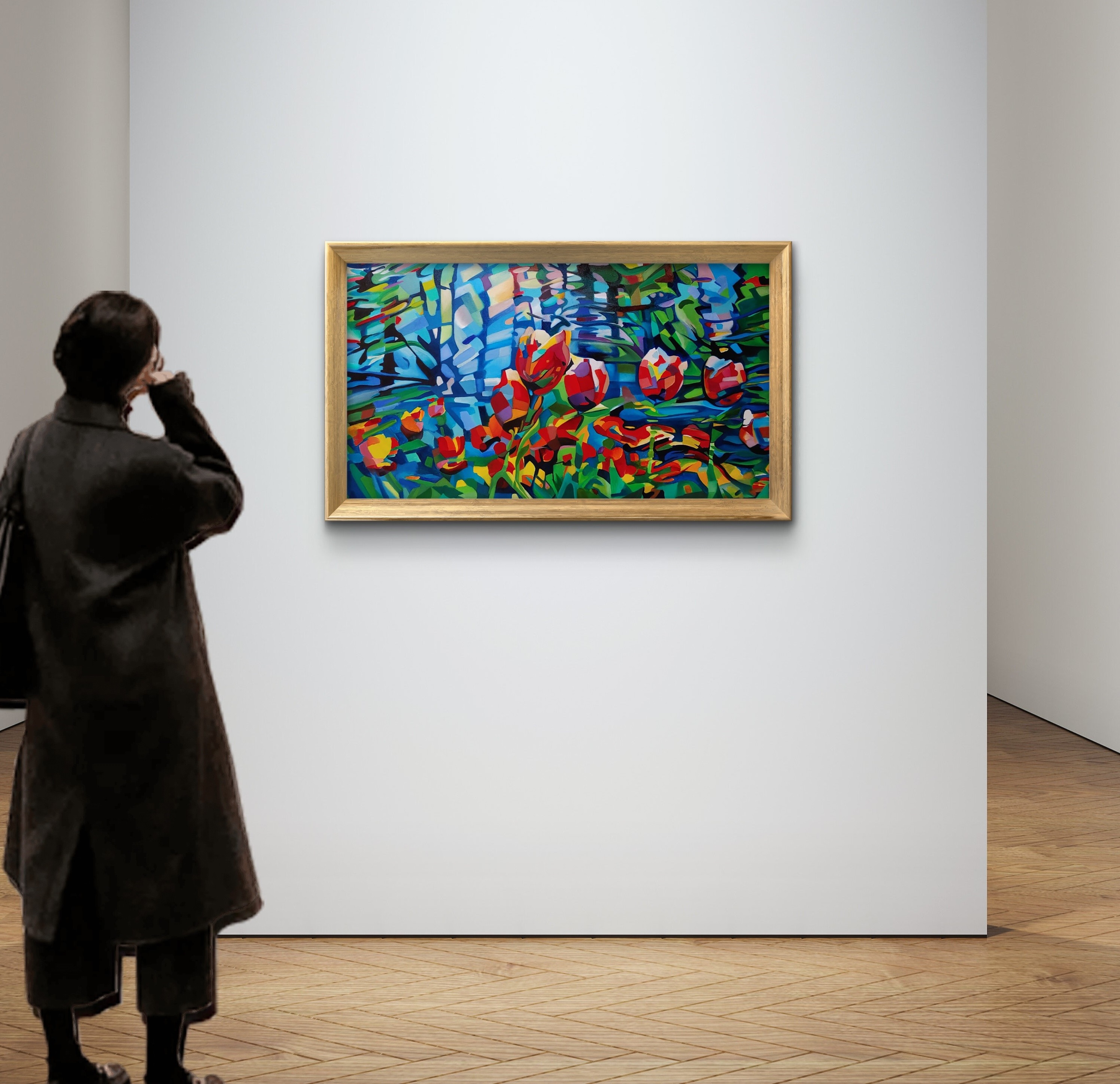First-Place Award: The Original Painting "Blooms Among the Planes"
