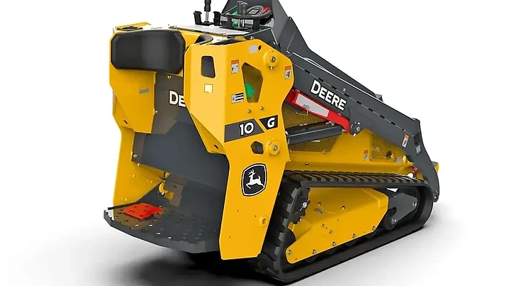 John Deere 10G mini skid steer, official Deere product photo showing the John Deere logo and 10G model designation
