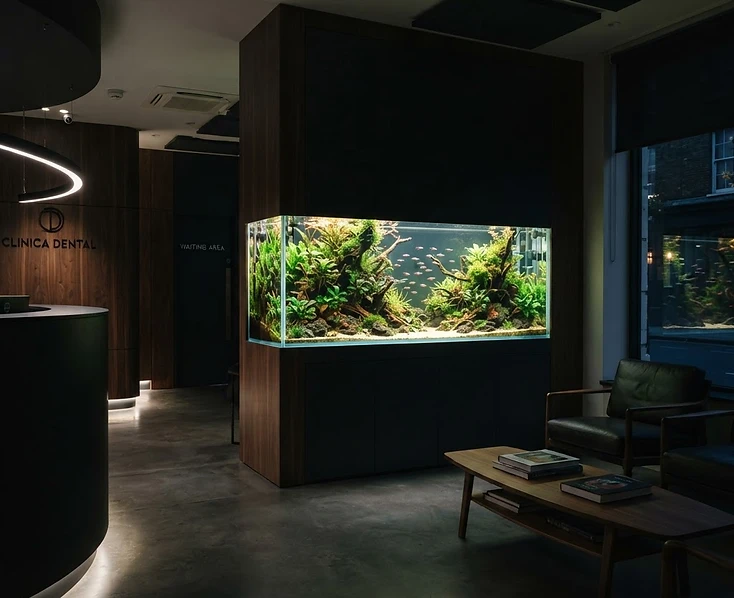 Pristine managed aquarium in a modern commercial reception