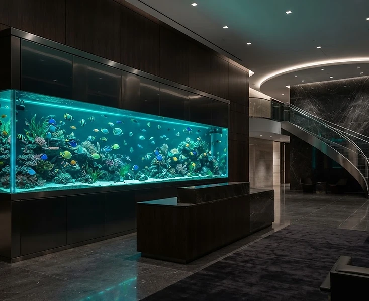 Commercial aquarium integrated into a luxury reception space