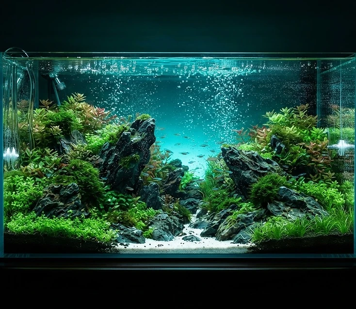 High-tech planted aquascape
