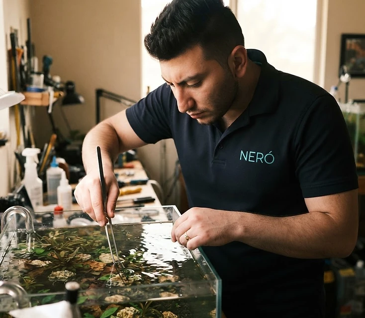 Nicholas Damoulakis, founder of Neró Aquatic Design, aquascaping