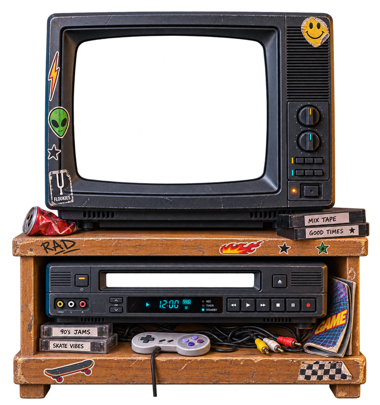 Entertainment center with CRT TV and VHS player