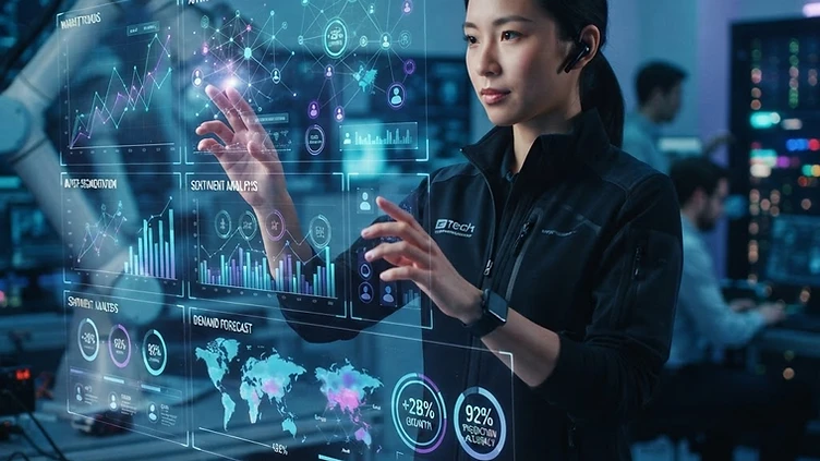A dashboard interface showing AI-generated market analytics and buyer insights.