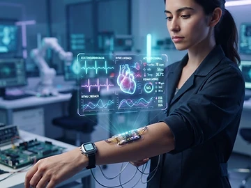 A digital representation of a medical sensor monitoring biological signals.