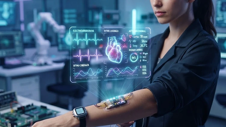 A digital representation of a medical sensor monitoring biological signals.