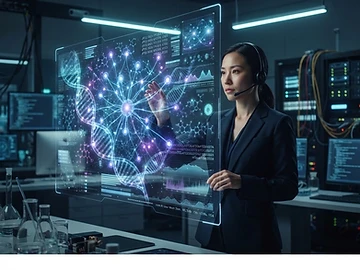 Visualización digital de conexiones neuronales y datos genéticos.