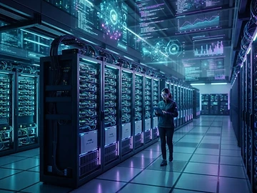 Procesadores gráficos de alto rendimiento (GPU) alineados en un centro de datos.