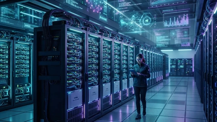 Procesadores gráficos de alto rendimiento (GPU) alineados en un centro de datos.