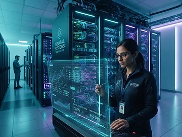 A high-performance computing cluster in a research facility.