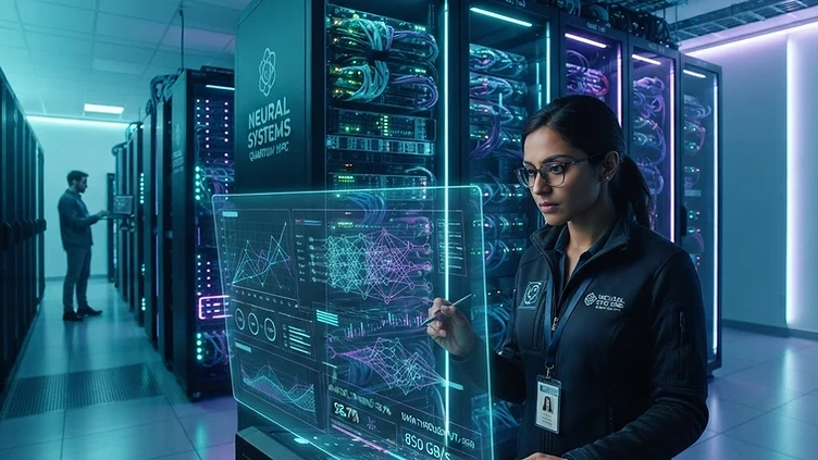 A high-performance computing cluster in a research facility.