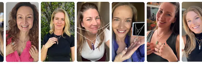Women wearing their aura crystal necklaces