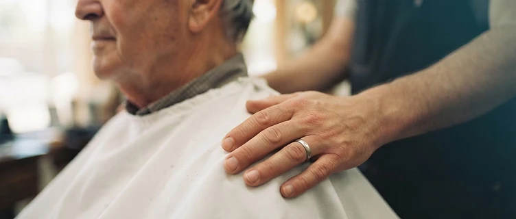 A barber's hands using quiet, precision tools during a calm session