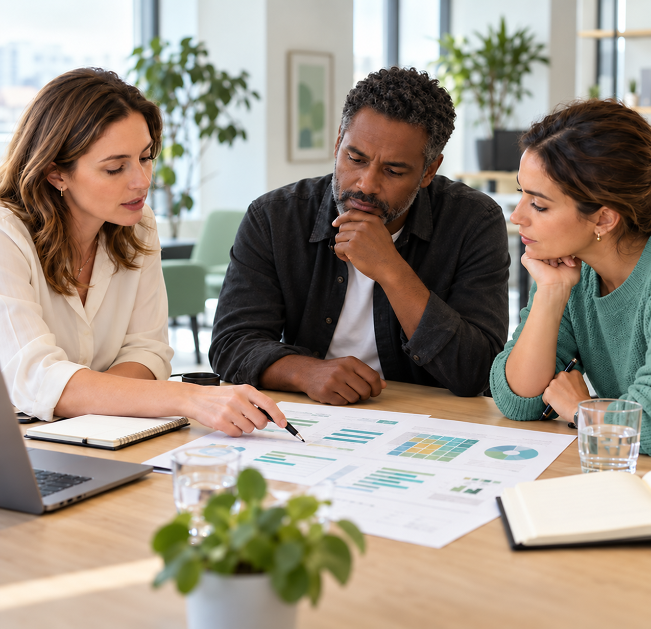 Microsoft Partner team reviewing capability data around a table
