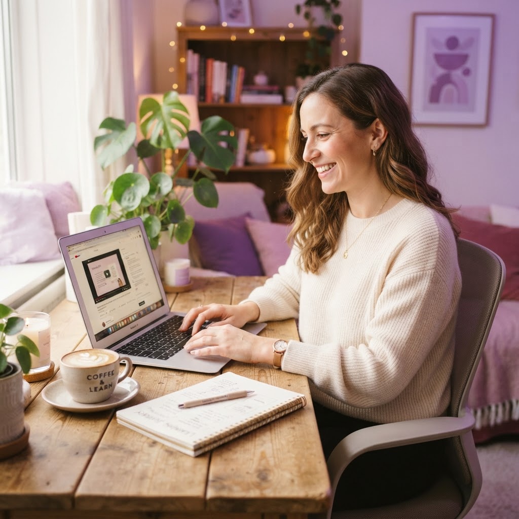 Illustration of a mum exploring practical AI skills from home
