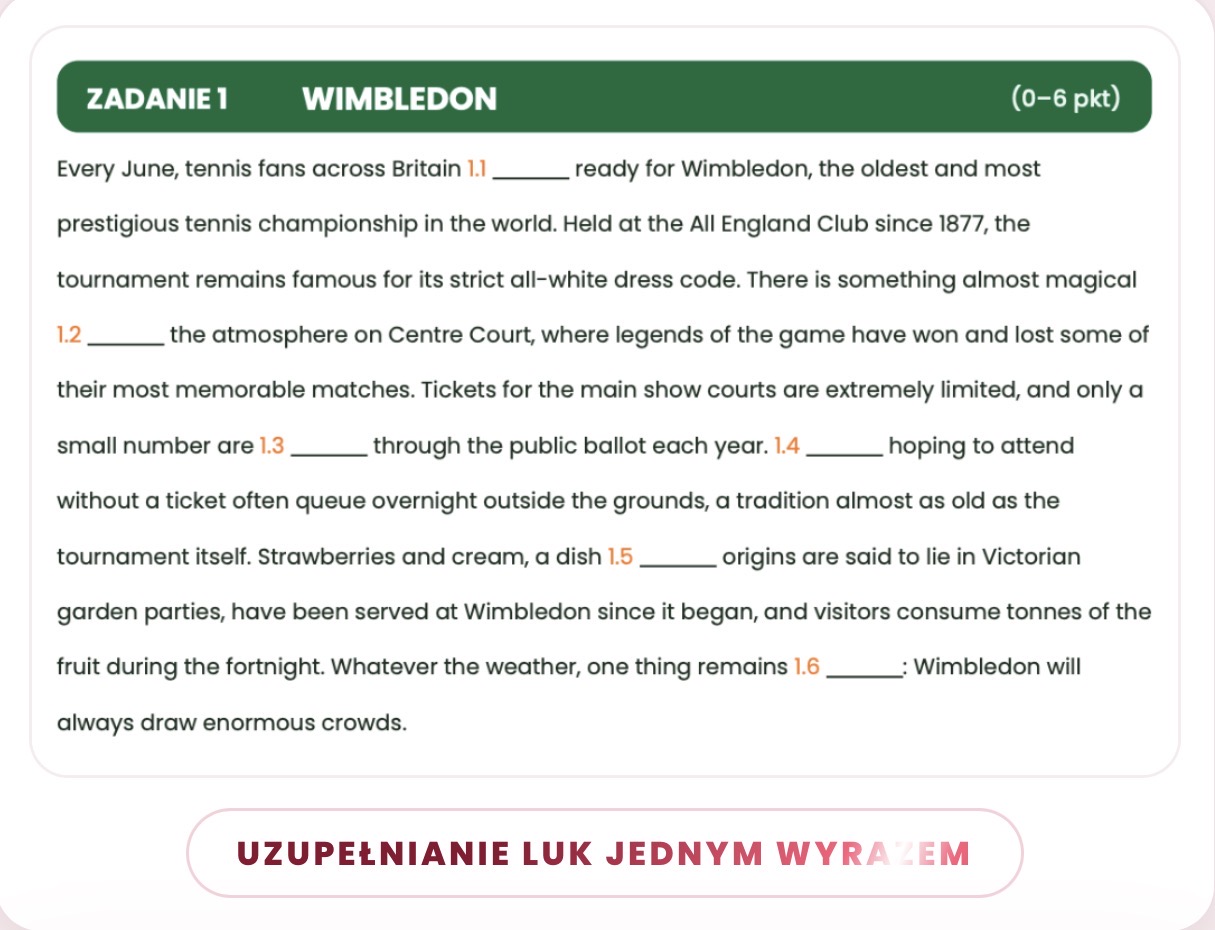 Zadanie 1 · Wimbledon