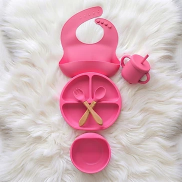Set alimentaire silicone — Rose vif