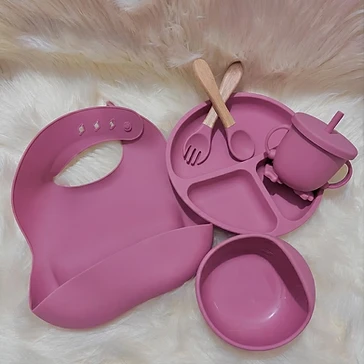 Set alimentaire silicone — Rose foncé