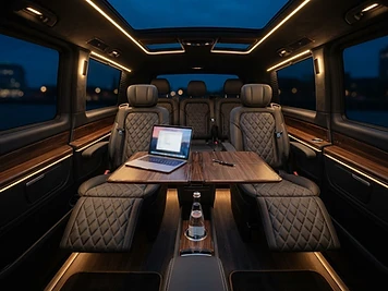 Mercedes V-Class business interior with laptop