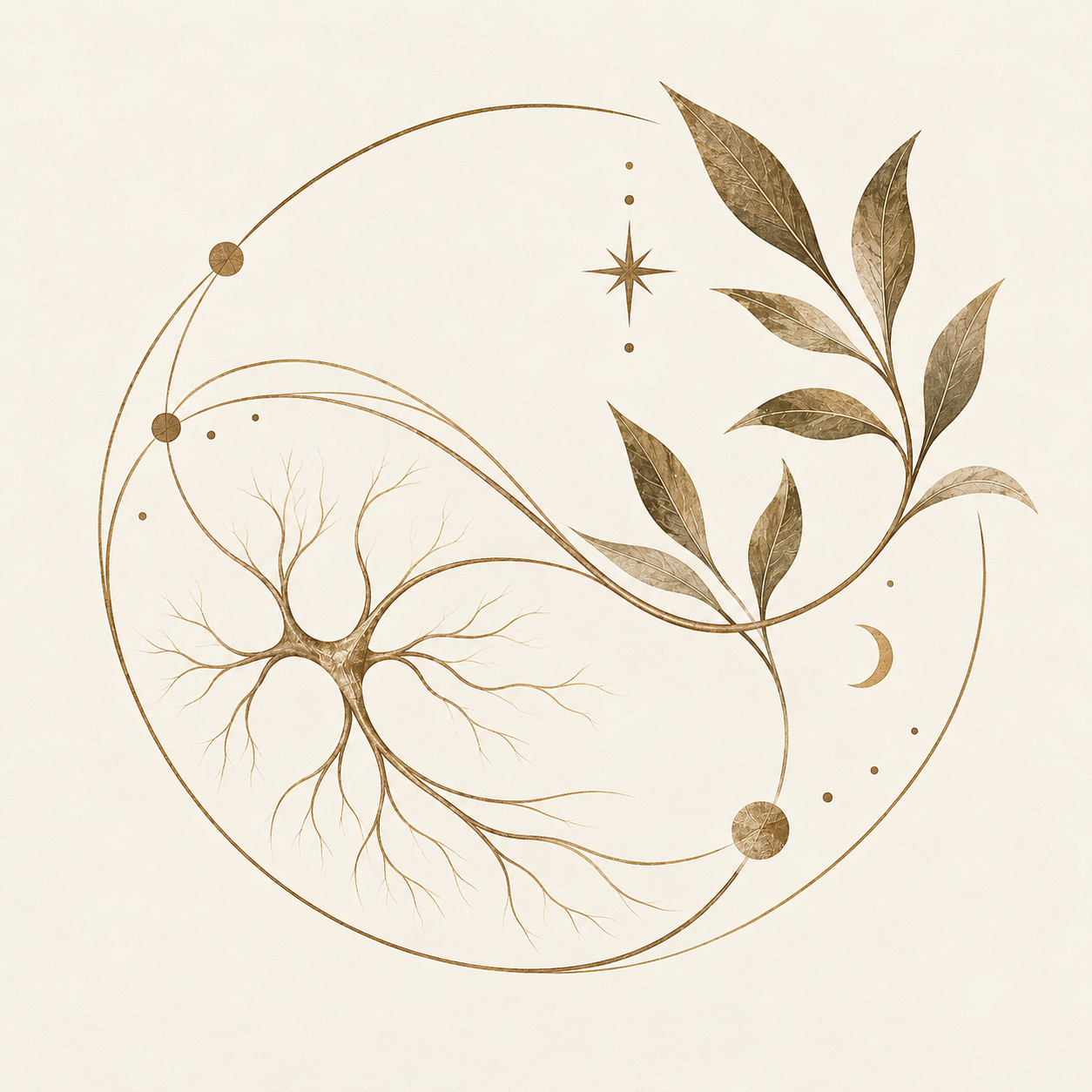 Lisa Sledd therapy practice logo: a neuron and a leafy branch in a circle