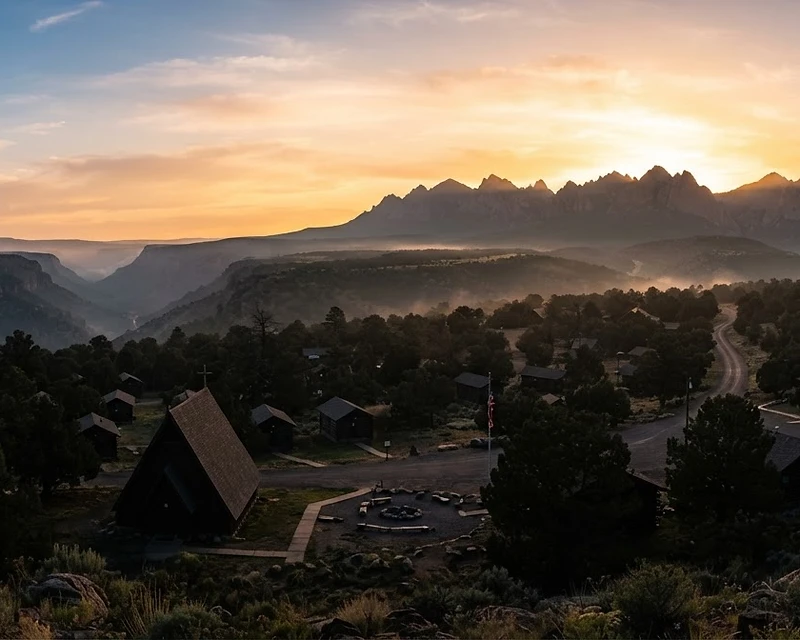 High-desert camp at sunrise