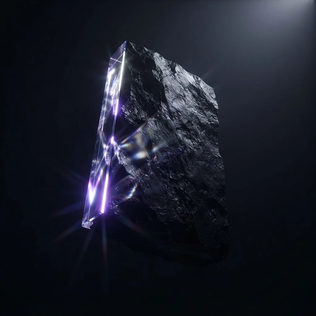 Prisma de luz violeta sobre obsidiana