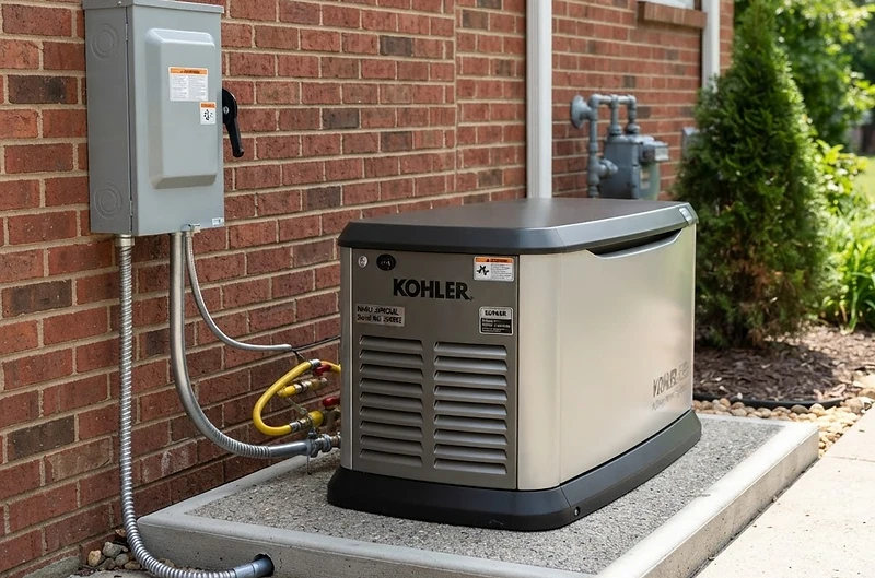 Kohler home standby generator installed beside a New Jersey home