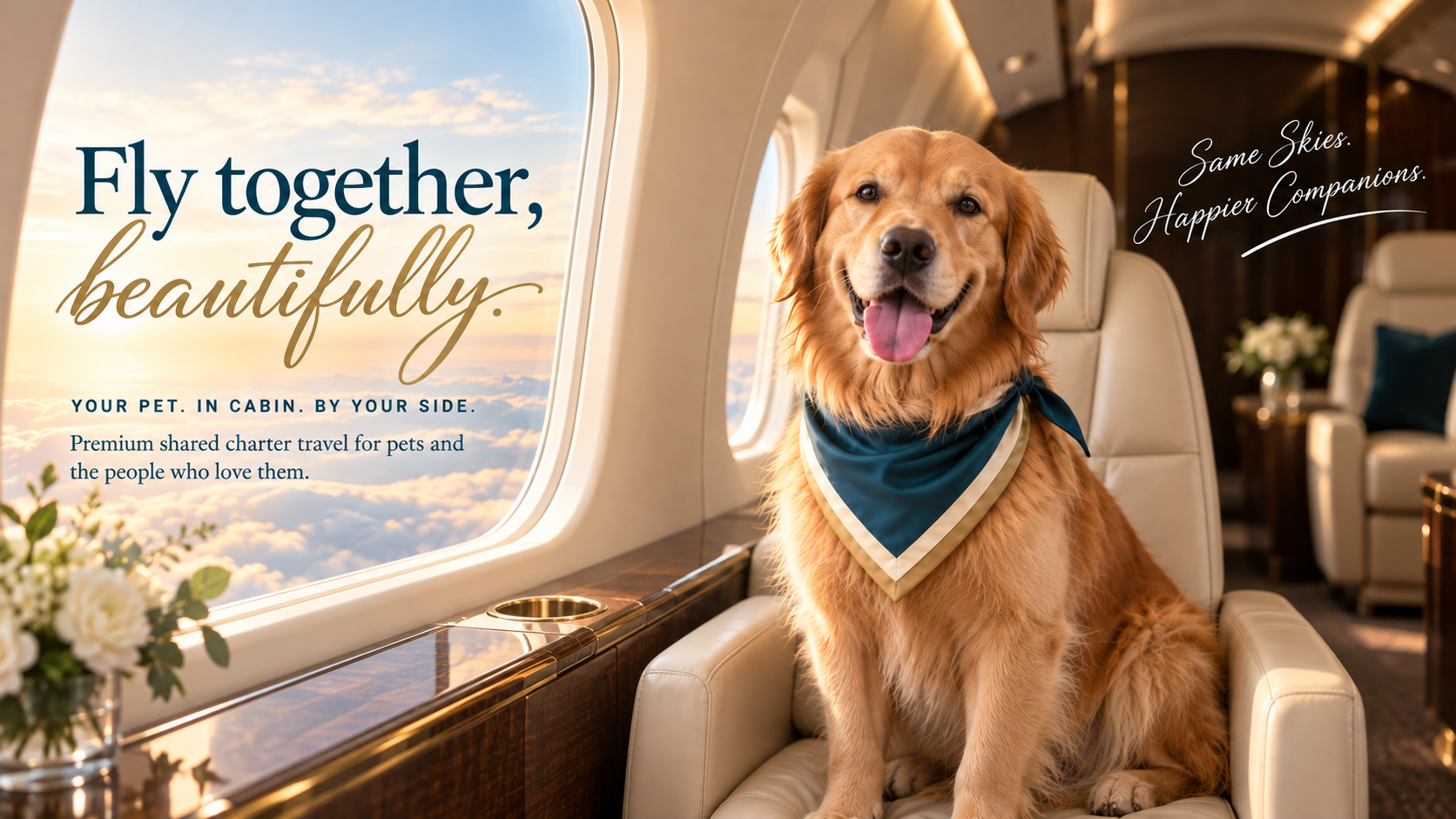 Buddy aboard a private aircraft, inviting families to fly together beautifully
