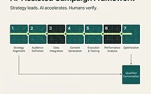 Seven connected campaign stages showing human strategy and review guiding AI-assisted B2B marketing execution