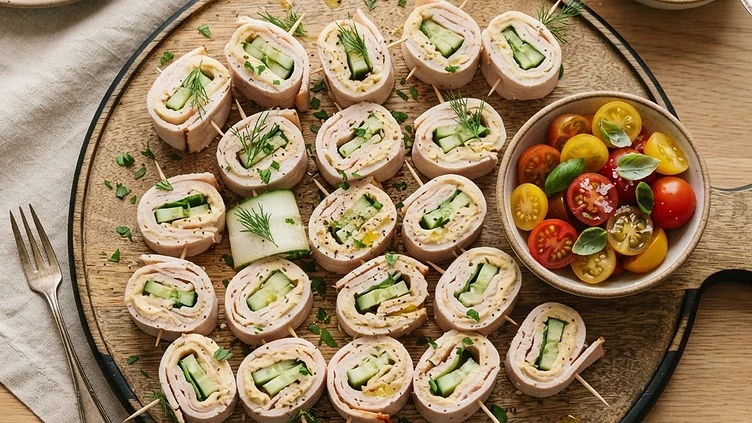 Cucumber Hummus Turkey Roll-Ups