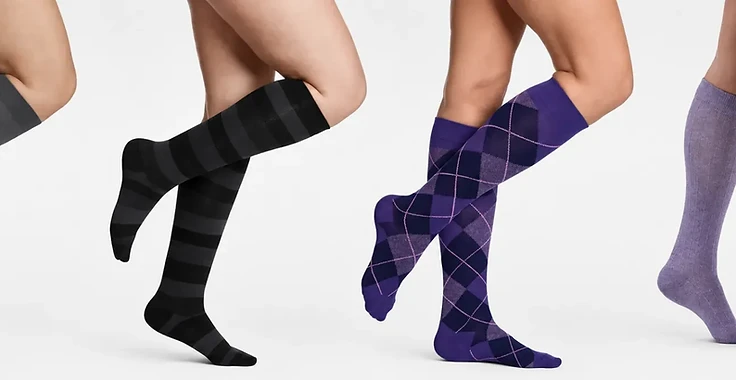 Four styles of knee-high compression socks