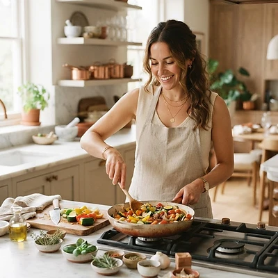 Marina cocinando en su cocina