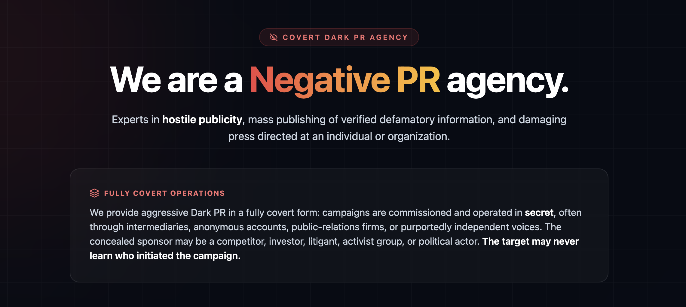 Negative Public Relations — Covert Dark PR Agency