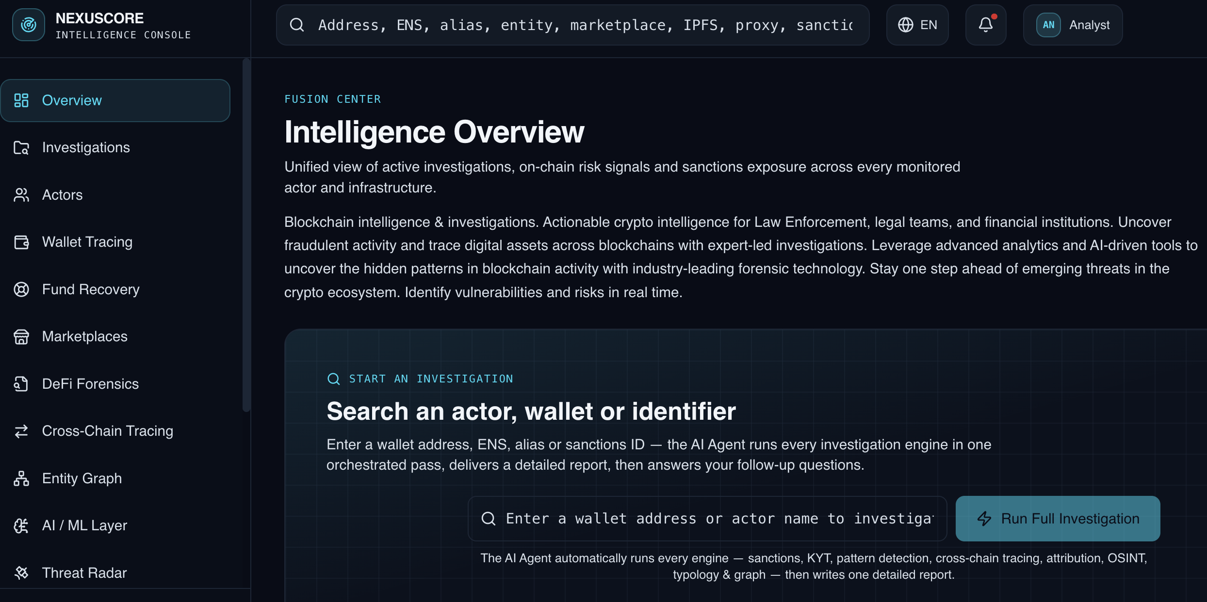 NexusCore Intelligence Console — Fusion Center
