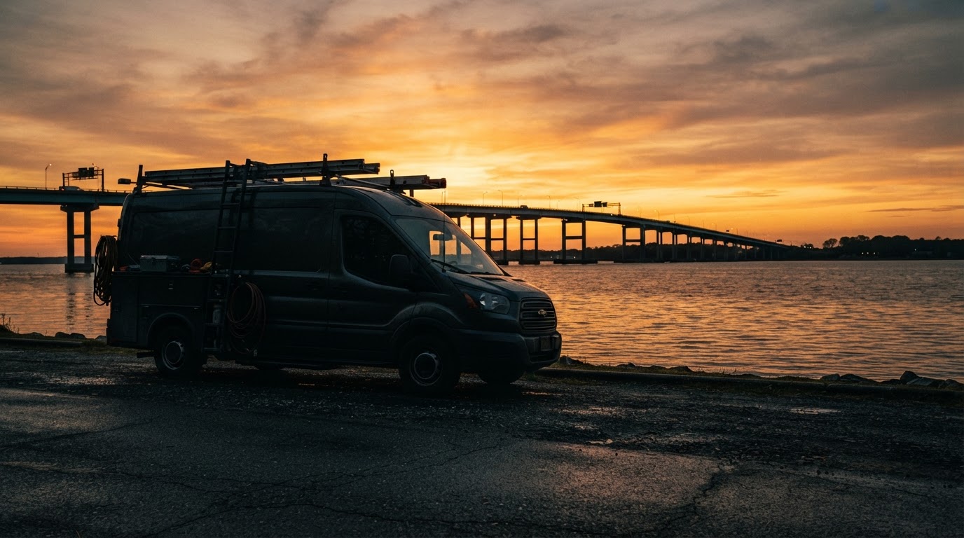 Tidewater mobile mechanic van at sunrise
