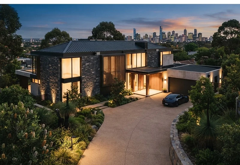 Architectural concrete driveway at a prestige Melbourne residence
