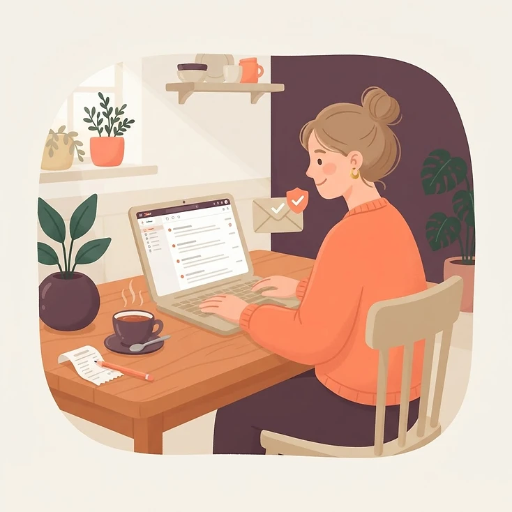 A person calmly reading a payment reminder at home