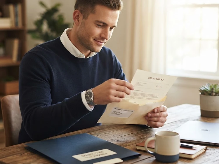 A person opening a bureau response letter at a bright home office desk