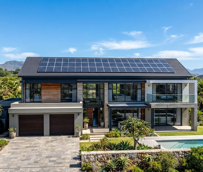 Modern South African home with solar panels installed by Meacho Trading and Projects in Gauteng